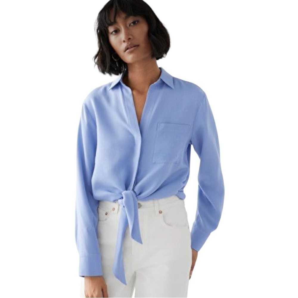 & Other Stories Blue Button Down Tie Waist Shirt Size 0
